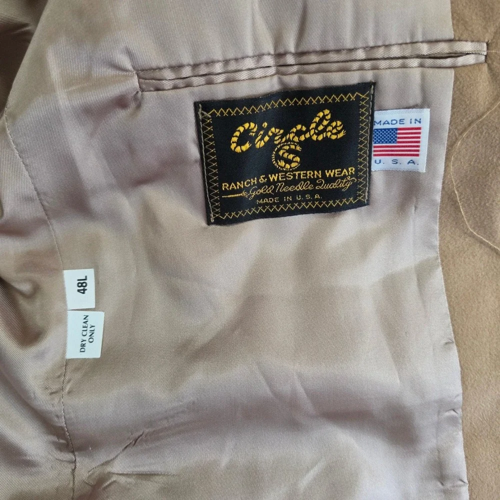 CIRCLE S Western Blazer Mens 48L Tan Ranch Sport Coat Gold Needle USA Made